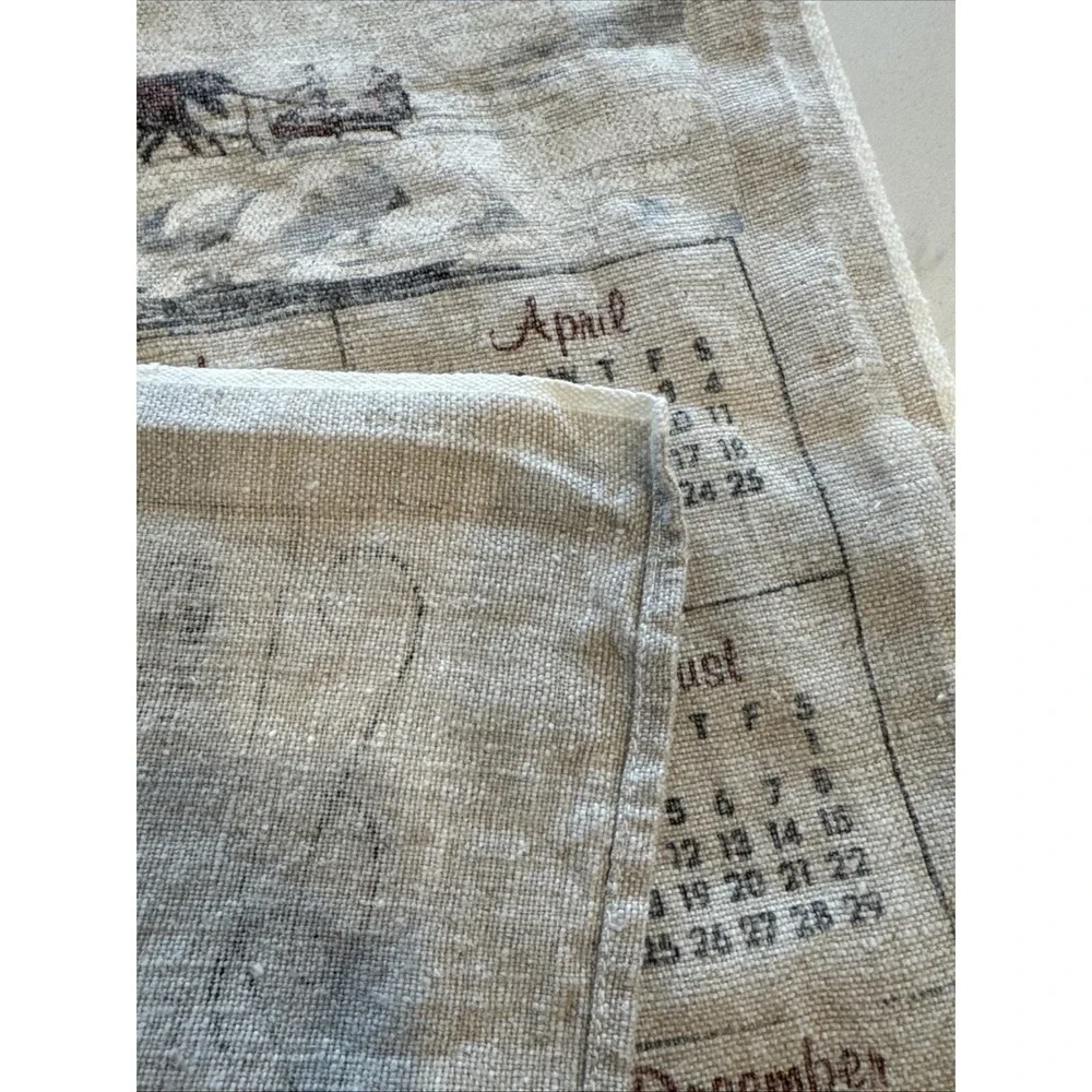 VTG Linen Tea Towels Lot 2 Calendar 1980-81 Winter Country & Clipper Ship‎